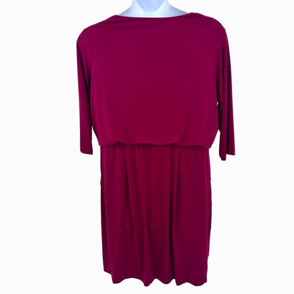 NWT LONDON TIMES WOMAN MAROON RUFFLE FRONT COWL NECK DRESS - 16W - Picture 3 of 5